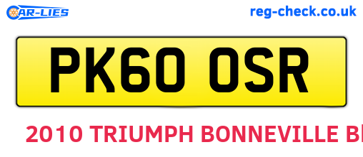 PK60OSR are the vehicle registration plates.