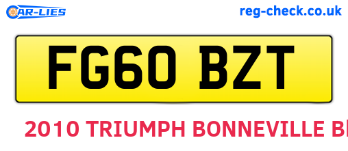 FG60BZT are the vehicle registration plates.