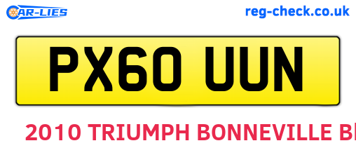 PX60UUN are the vehicle registration plates.