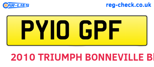 PY10GPF are the vehicle registration plates.