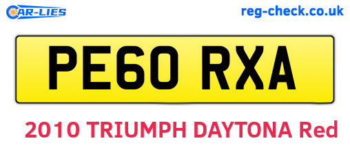 PE60RXA are the vehicle registration plates.