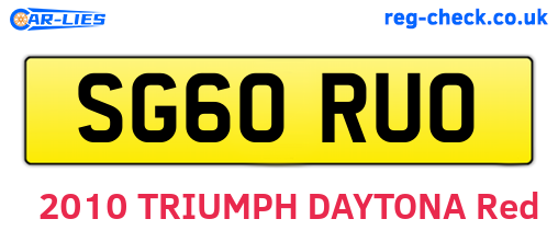 SG60RUO are the vehicle registration plates.