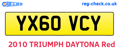 YX60VCY are the vehicle registration plates.