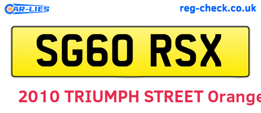 SG60RSX are the vehicle registration plates.