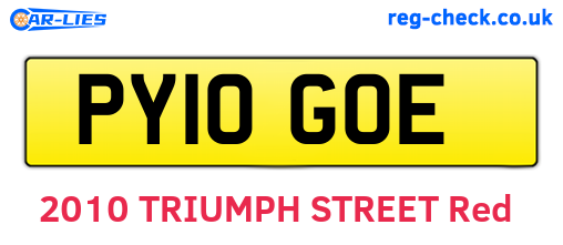 PY10GOE are the vehicle registration plates.