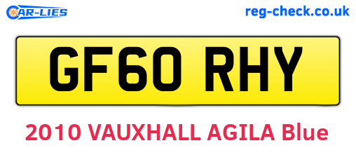 GF60RHY are the vehicle registration plates.