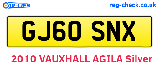 GJ60SNX are the vehicle registration plates.