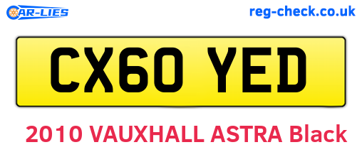 CX60YED are the vehicle registration plates.