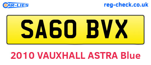 SA60BVX are the vehicle registration plates.