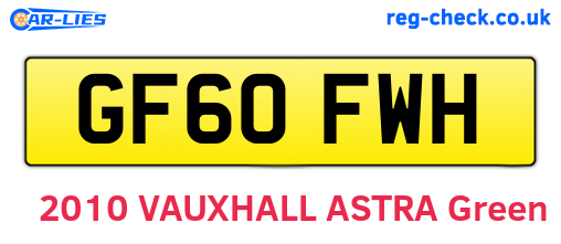 GF60FWH are the vehicle registration plates.