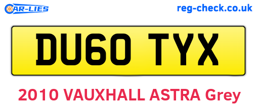 DU60TYX are the vehicle registration plates.