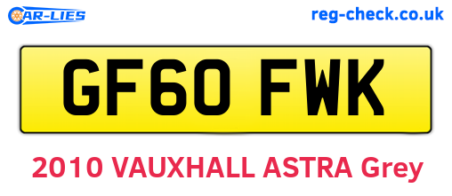 GF60FWK are the vehicle registration plates.