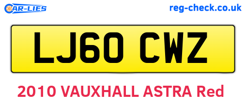 LJ60CWZ are the vehicle registration plates.