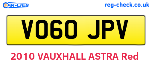 VO60JPV are the vehicle registration plates.