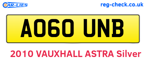 AO60UNB are the vehicle registration plates.
