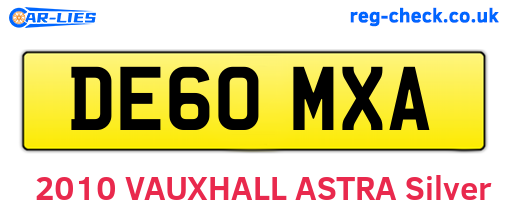 DE60MXA are the vehicle registration plates.