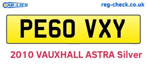 PE60VXY are the vehicle registration plates.