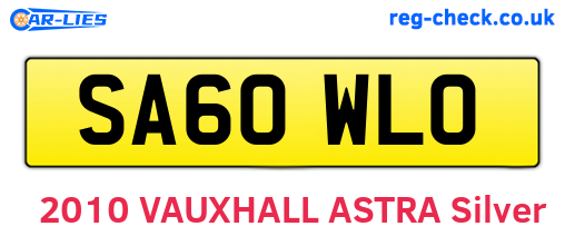 SA60WLO are the vehicle registration plates.
