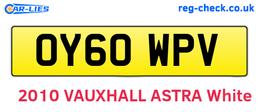 OY60WPV are the vehicle registration plates.