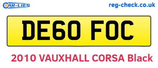 DE60FOC are the vehicle registration plates.