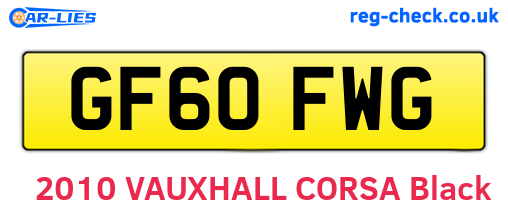 GF60FWG are the vehicle registration plates.