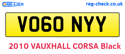 VO60NYY are the vehicle registration plates.