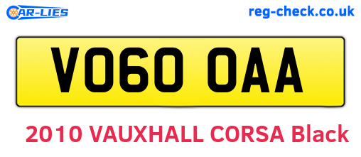 VO60OAA are the vehicle registration plates.
