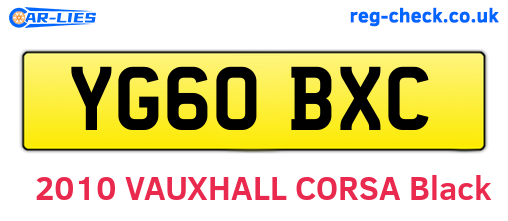 YG60BXC are the vehicle registration plates.