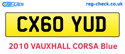 CX60YUD are the vehicle registration plates.