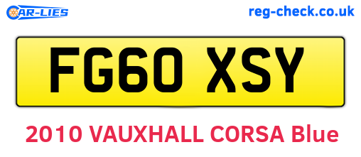 FG60XSY are the vehicle registration plates.
