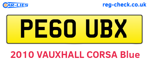 PE60UBX are the vehicle registration plates.