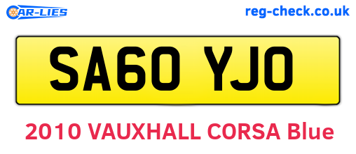 SA60YJO are the vehicle registration plates.