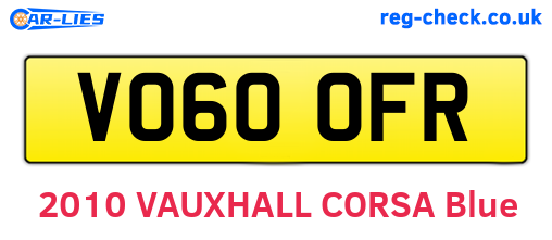 VO60OFR are the vehicle registration plates.
