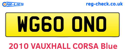WG60ONO are the vehicle registration plates.