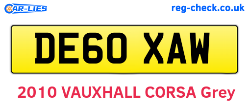 DE60XAW are the vehicle registration plates.