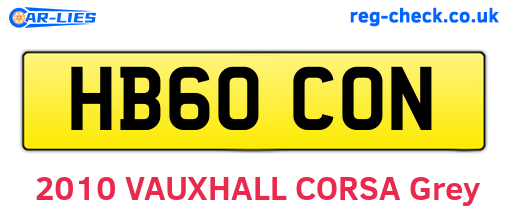HB60CON are the vehicle registration plates.