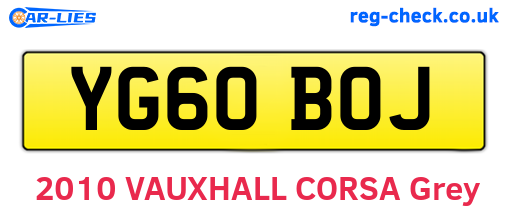 YG60BOJ are the vehicle registration plates.