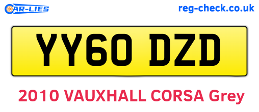 YY60DZD are the vehicle registration plates.