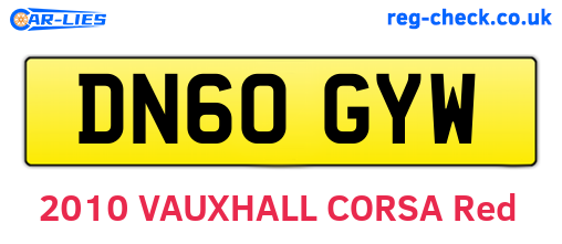 DN60GYW are the vehicle registration plates.