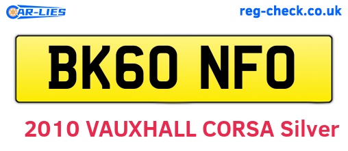 BK60NFO are the vehicle registration plates.