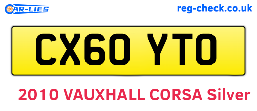 CX60YTO are the vehicle registration plates.
