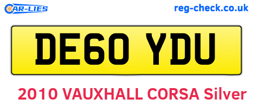 DE60YDU are the vehicle registration plates.