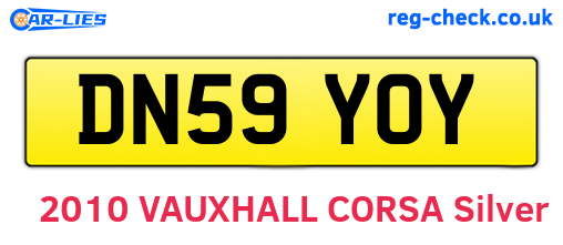 DN59YOY are the vehicle registration plates.