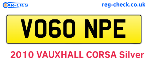 VO60NPE are the vehicle registration plates.