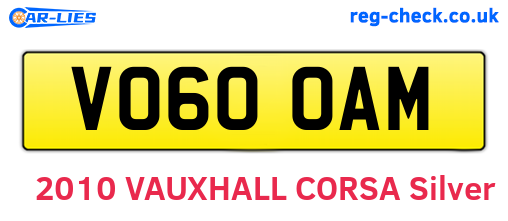 VO60OAM are the vehicle registration plates.