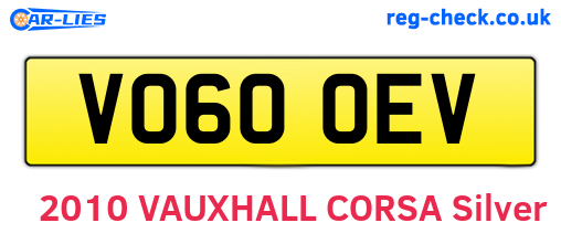VO60OEV are the vehicle registration plates.
