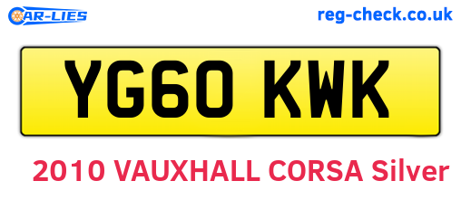 YG60KWK are the vehicle registration plates.