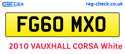 FG60MXO are the vehicle registration plates.