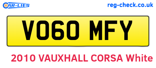 VO60MFY are the vehicle registration plates.