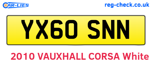 YX60SNN are the vehicle registration plates.